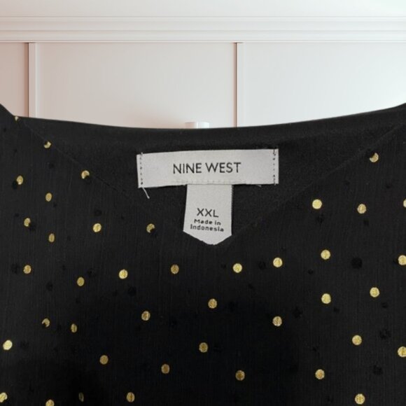 Nine West Black & Gold Polka Dot V-Neck Cami | Lined • Adjustable Straps - Picture 6 of 10